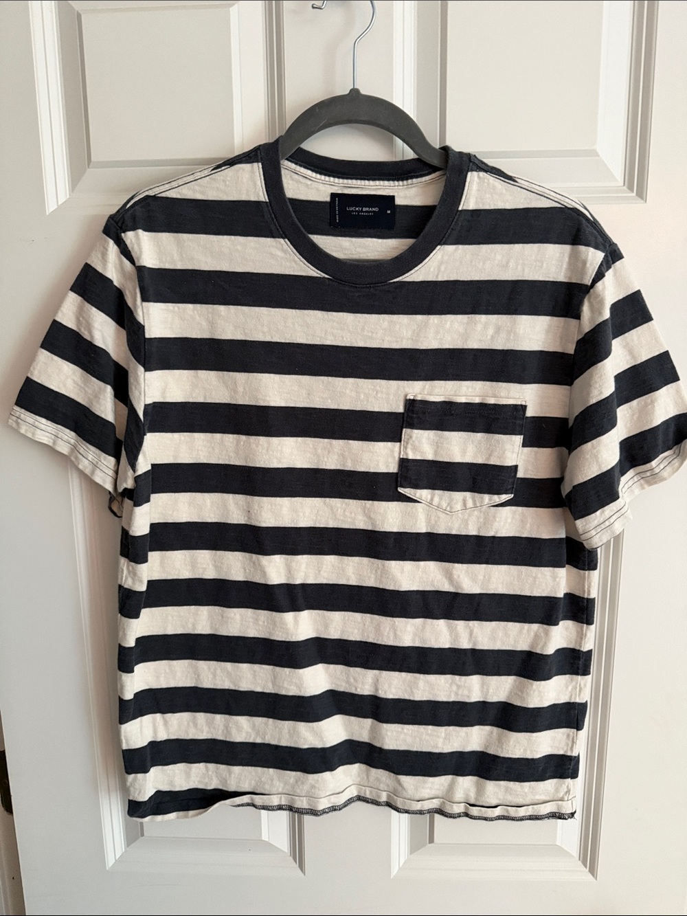 Lucky Brand Blue & White Horizontal Stripe Pocket Tee